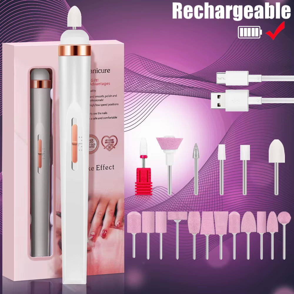 YIKOOLIN 5 in 1 Electric Nail Polish Drill Machine USB Charge Portable Manicure Set Exfoliation and Polishing for Nail Salon