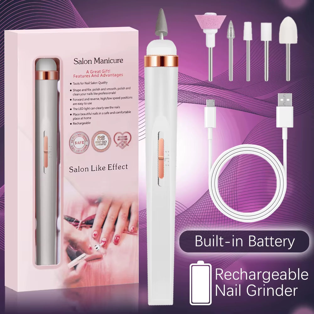 YIKOOLIN 5 in 1 Electric Nail Polish Drill Machine USB Charge Portable Manicure Set Exfoliation and Polishing for Nail Salon